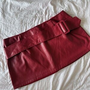 Princess Polly Red Faux Leather Mini Skirt with Belt